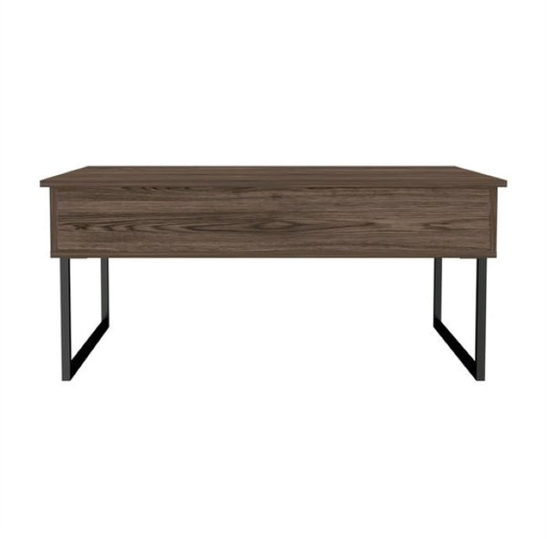 Homeroots 41" Dark Brown And Black Metal Lift Top Coffee Table   478436