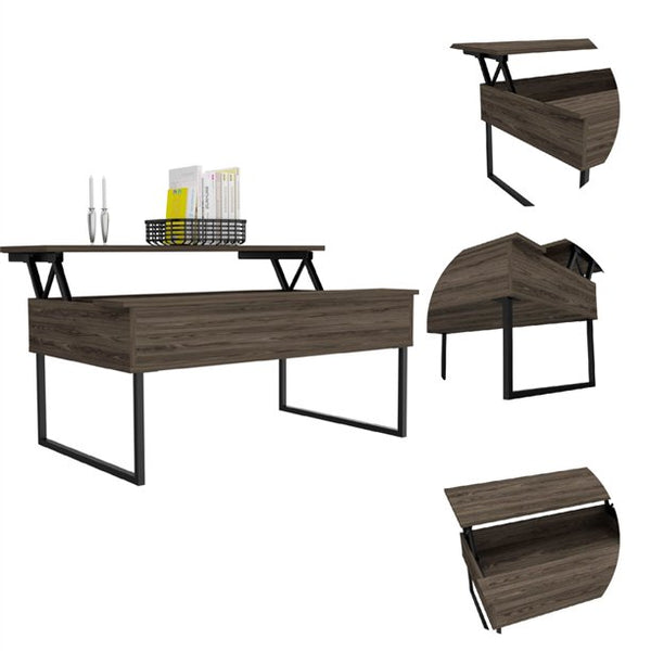 Homeroots 41" Dark Brown And Black Metal Lift Top Coffee Table   478436