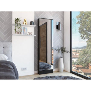 HomeRoots Black Modern Shoe Rack with Full-Length Mirror - 10-Pair Storage for Entryway, Closet & Bedroom 478439
