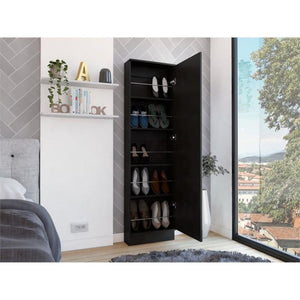 HomeRoots Black Modern Shoe Rack with Full-Length Mirror - 10-Pair Storage for Entryway, Closet & Bedroom 478439
