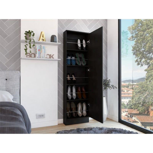 HomeRoots Black Modern Shoe Rack with Full-Length Mirror - 10-Pair Storage for Entryway, Closet & Bedroom 478439