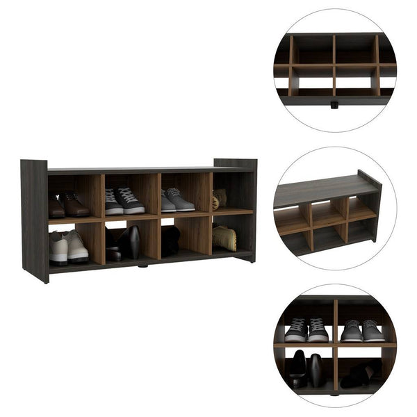 Homeroots Modern Espresso And Mahogany Eight Pair Shoe Rack Storage Unit  Particle Board 478442