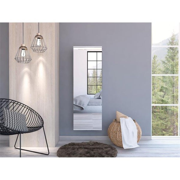 HomeRoots White Wall-Mounted Shoe Rack – Stylish 10-Pair Storage with Mirrored Door for Modern Spaces 478443