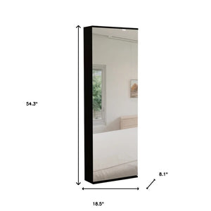 HomeRoots Dark Brown Wall-Mounted Shoe Rack with Mirror - Space-Saving Design for 10 Pairs, Easy Assembly! 478444