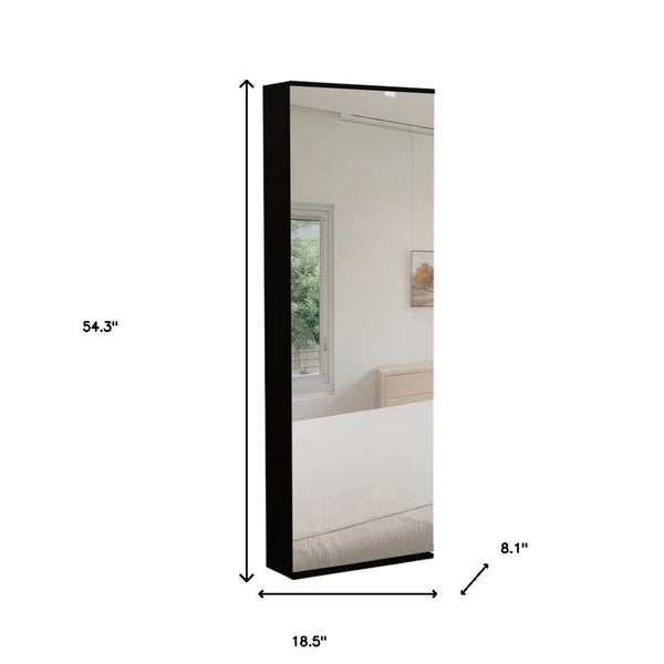 HomeRoots Dark Brown Wall-Mounted Shoe Rack with Mirror - Space-Saving Design for 10 Pairs, Easy Assembly! 478444