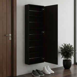 HomeRoots Dark Brown Wall-Mounted Shoe Rack with Mirror - Space-Saving Design for 10 Pairs, Easy Assembly! 478444