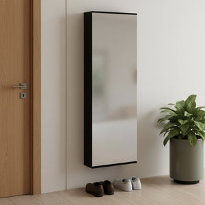 HomeRoots Dark Brown Wall-Mounted Shoe Rack with Mirror - Space-Saving Design for 10 Pairs, Easy Assembly! 478444
