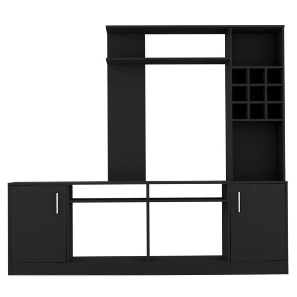 HomeRoots 78" Black Wood Open Shelving Entertainment Center - Modern TV Stand with Storage & Cable Management 478446
