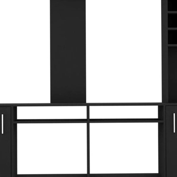 HomeRoots 78" Black Wood Open Shelving Entertainment Center - Modern TV Stand with Storage & Cable Management 478446