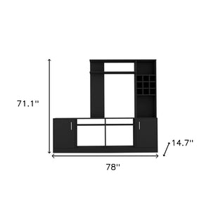 HomeRoots 78" Black Wood Open Shelving Entertainment Center - Modern TV Stand with Storage & Cable Management 478446