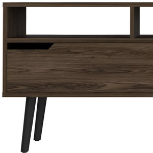 HomeRoots 54" Dark Brown Wood TV Stand with Stylish Enclosed Storage, Open Shelves, and Cable Management Solution 478448