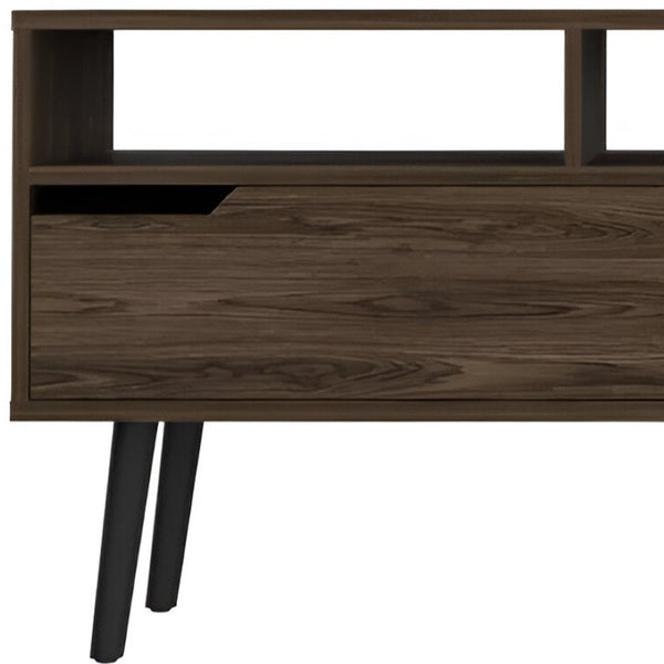 HomeRoots 54" Dark Brown Wood TV Stand with Stylish Enclosed Storage, Open Shelves, and Cable Management Solution 478448