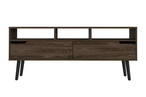 HomeRoots 54" Dark Brown Wood TV Stand with Stylish Enclosed Storage, Open Shelves, and Cable Management Solution 478448