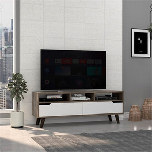 Homeroots 54" Brown And White Particle Board Open Shelving Tv Stand  Manufactured Wood 478450