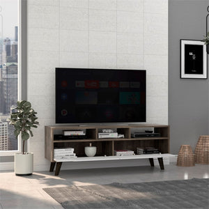 Homeroots 54" Brown And White Particle Board Open Shelving Tv Stand  Manufactured Wood 478450