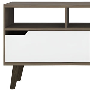 Homeroots 54" Brown And White Particle Board Open Shelving Tv Stand  Manufactured Wood 478450