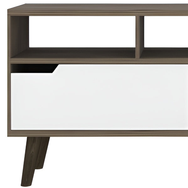 Homeroots 54" Brown And White Particle Board Open Shelving Tv Stand  Manufactured Wood 478450
