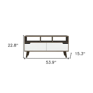 Homeroots 54" Brown And White Particle Board Open Shelving Tv Stand  Manufactured Wood 478450
