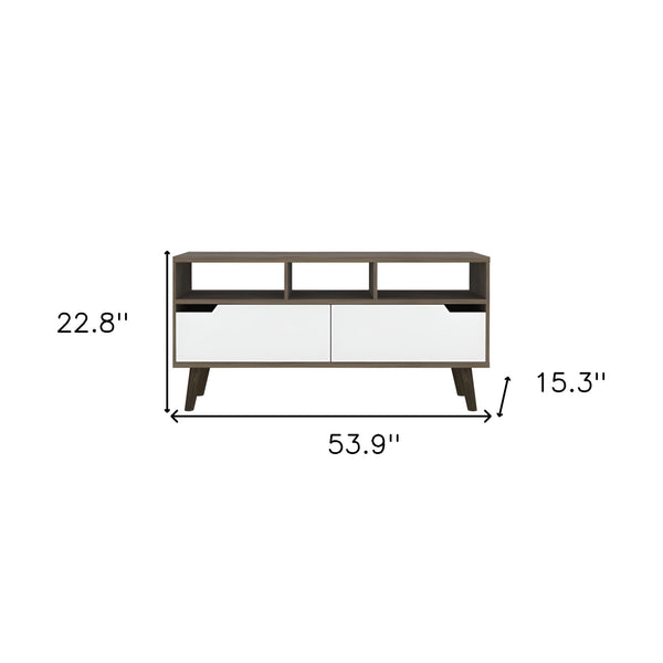 Homeroots 54" Brown And White Particle Board Open Shelving Tv Stand  Manufactured Wood 478450