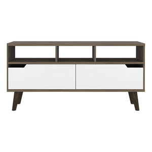 Homeroots 54" Brown And White Particle Board Open Shelving Tv Stand  Manufactured Wood 478450