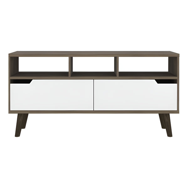 Homeroots 54" Brown And White Particle Board Open Shelving Tv Stand  Manufactured Wood 478450