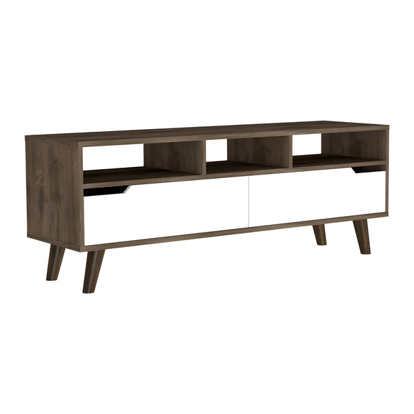 Homeroots 54" Brown And White Particle Board Open Shelving Tv Stand  Manufactured Wood 478450