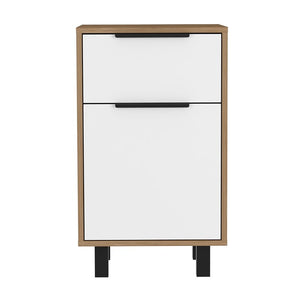 Homeroots Stylish White And Pine Bedroom Nightstand   478454