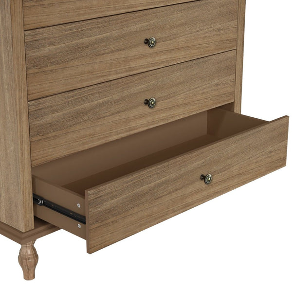 English Elm Large Antique Style 4-drawer Chest with Crown Molding Roman Legs Bedroom Storage Natural & Light Brown,Rustic Brown W1445P422421