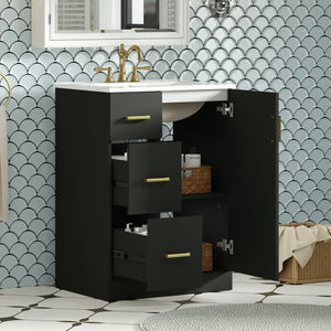 English Elm 24" Modern Bathroom Vanity with Under-Mount Sink, Vertical Stripe Design, 2 Drawers & Soft-Close Cabinet Black N710P288936B