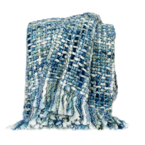 Homeroots 52" X 67" Blue And Green Woven Cotton Blend Throw Blanket With Tassels  Cotton Blend 478503
