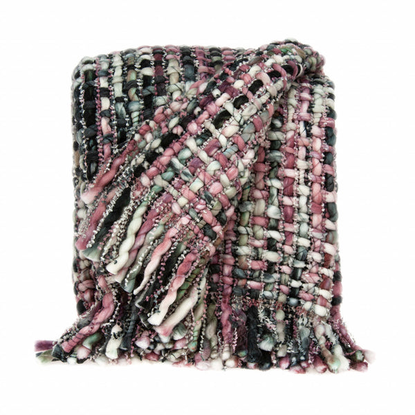 Homeroots 52" X 67" Pink And Black Woven Acrylic Throw Blanket  Acrylic 478504