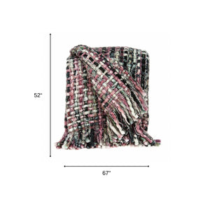 Homeroots 52" X 67" Pink And Black Woven Acrylic Throw Blanket  Acrylic 478504