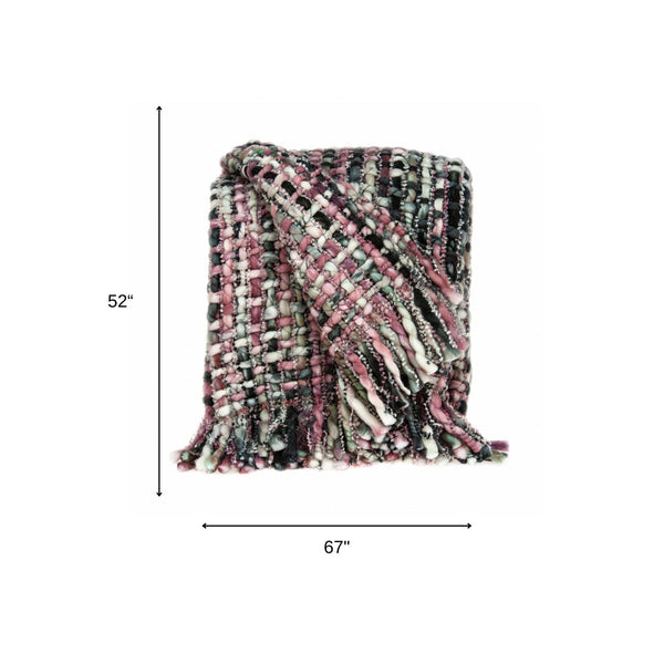 Homeroots 52" X 67" Pink And Black Woven Acrylic Throw Blanket  Acrylic 478504