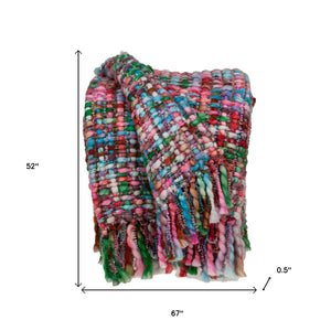 Homeroots 52" X 67" Blue And Green Woven Acrylic Throw Blanket  Acrylic 478509