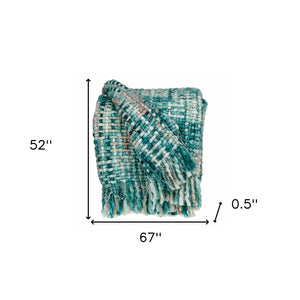Homeroots 52" X 67" Aqua Woven Acrylic Throw Blanket  Acrylic 478510