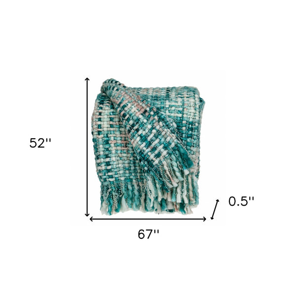 Homeroots 52" X 67" Aqua Woven Acrylic Throw Blanket  Acrylic 478510