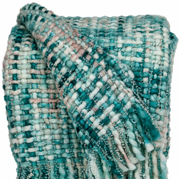 Homeroots 52" X 67" Aqua Woven Acrylic Throw Blanket  Acrylic 478510