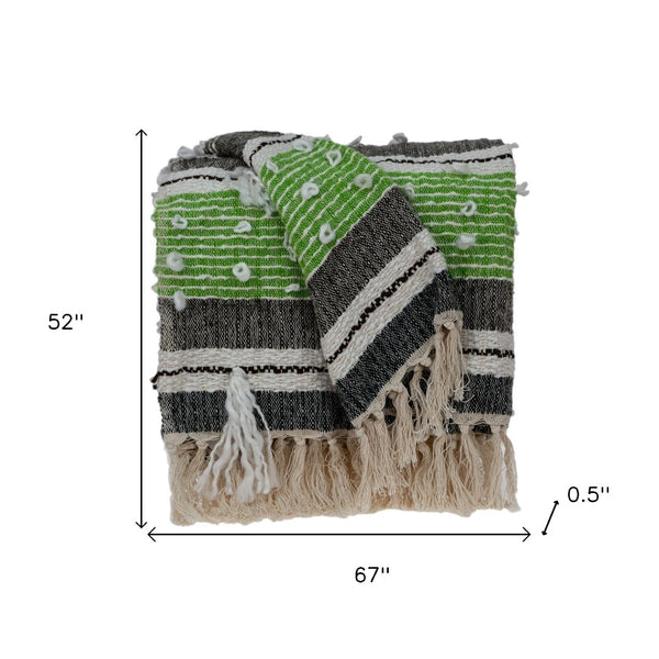 Homeroots 52" Cozy Beige And Black Woven Wool Throw Blanket - Soft, Stylish Accent For Any Room Decor  Wool 478515
