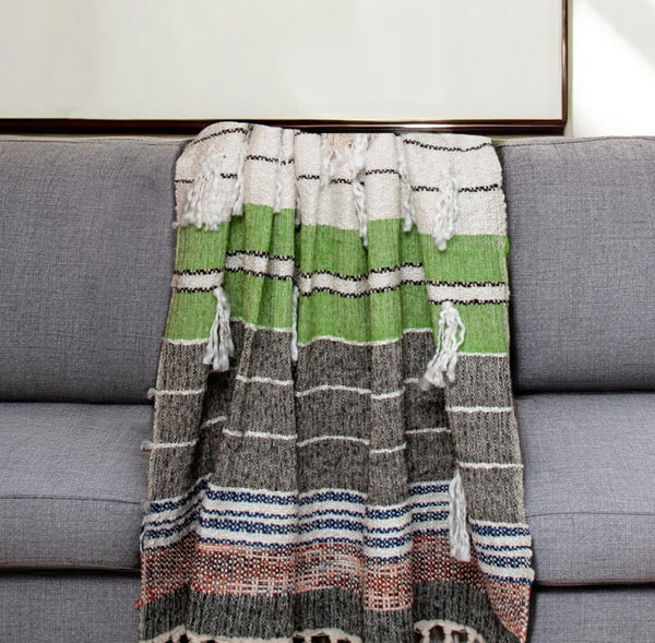 Homeroots 52" Cozy Beige And Black Woven Wool Throw Blanket - Soft, Stylish Accent For Any Room Decor  Wool 478515