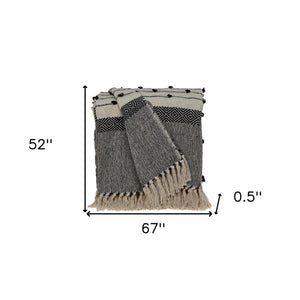 Homeroots 52" X 67" Beige And Black Woven Wool Throw Blanket  Wool 478516