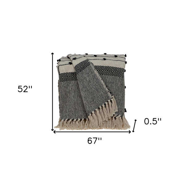 Homeroots 52" X 67" Beige And Black Woven Wool Throw Blanket  Wool 478516