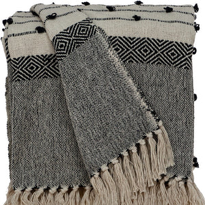 Homeroots 52" X 67" Beige And Black Woven Wool Throw Blanket  Wool 478516
