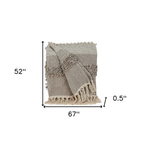 Homeroots Beige Woven Wool Solid Color Reversable Throw  Wool 478517