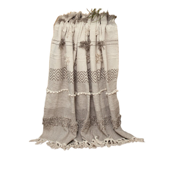 Homeroots Beige Woven Wool Solid Color Reversable Throw  Wool 478517