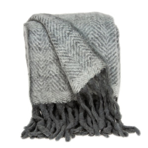Homeroots 52" X 67" Gray And Ivory Hand Woven Mohair Wool Chevron Throw Blanket With Fringe  Mohair 478518