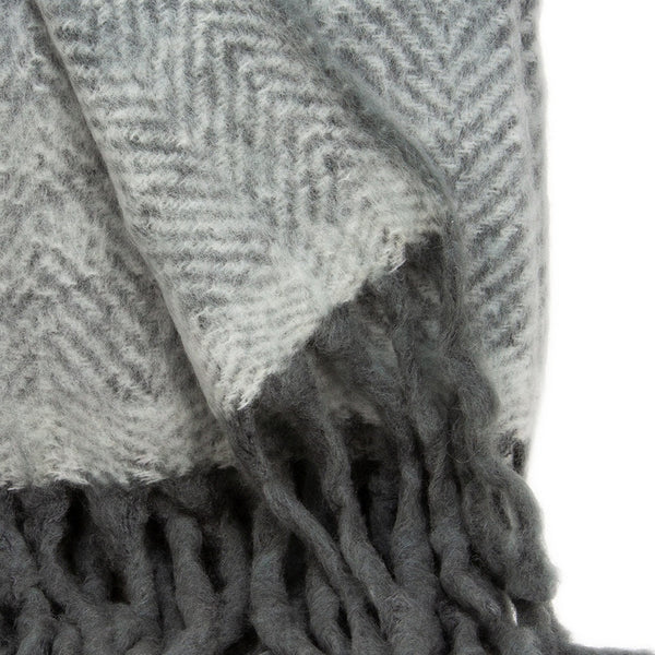 Homeroots 52" X 67" Gray And Ivory Hand Woven Mohair Wool Chevron Throw Blanket With Fringe  Mohair 478518