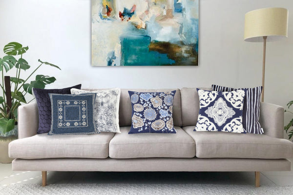 Homeroots 20" Blue And White Cotton Throw Pillow - Stylish, Soft, And Durable Accent For Home Decor Bliss   478564