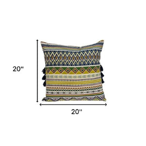Homeroots 20" Vibrant Green And Yellow Cotton Throw Pillow With Charming Tassels For Home Décor Accent   478566