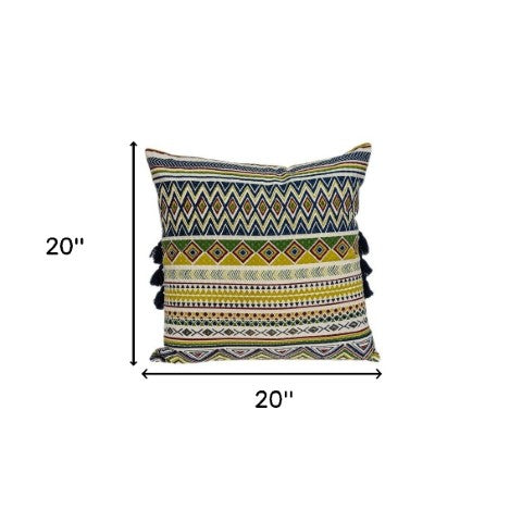 Homeroots 20" Vibrant Green And Yellow Cotton Throw Pillow With Charming Tassels For Home Décor Accent   478566