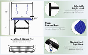 English Elm 36''large Folding Dog Grooming Table with Arm Noose Mesh Tray for Home Pet Care W3587P358723
